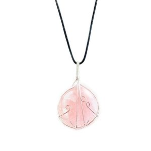 Rose Quartz Silver Wire-Wrapped Pendant on Cord
